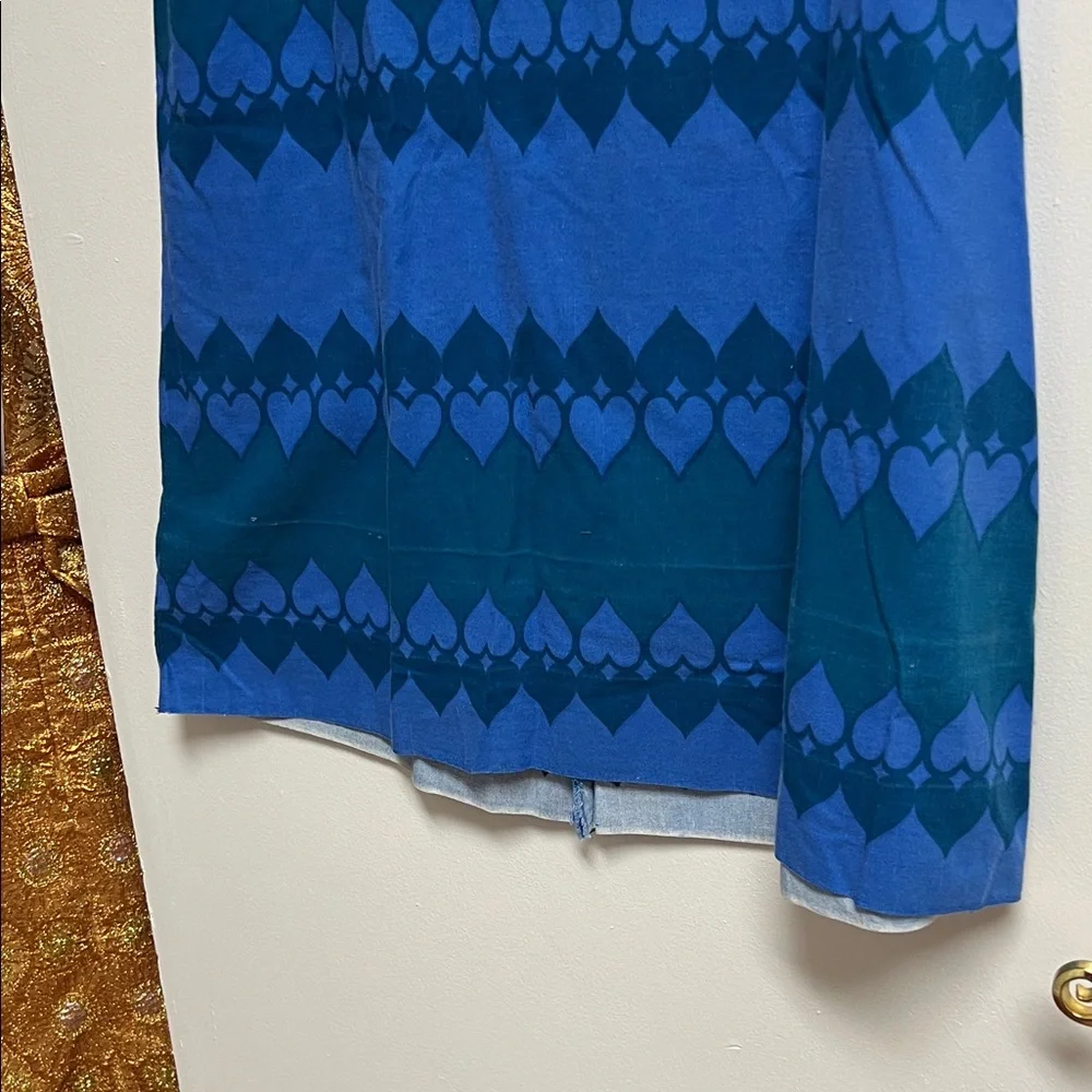 60s 70s Vintage Blue Heart Print Handmade Cotton Sleeveless Mini Dress M/L